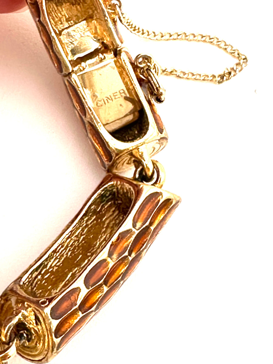 Vintage Ciner Log Link Bracelet with Brown Enamel
