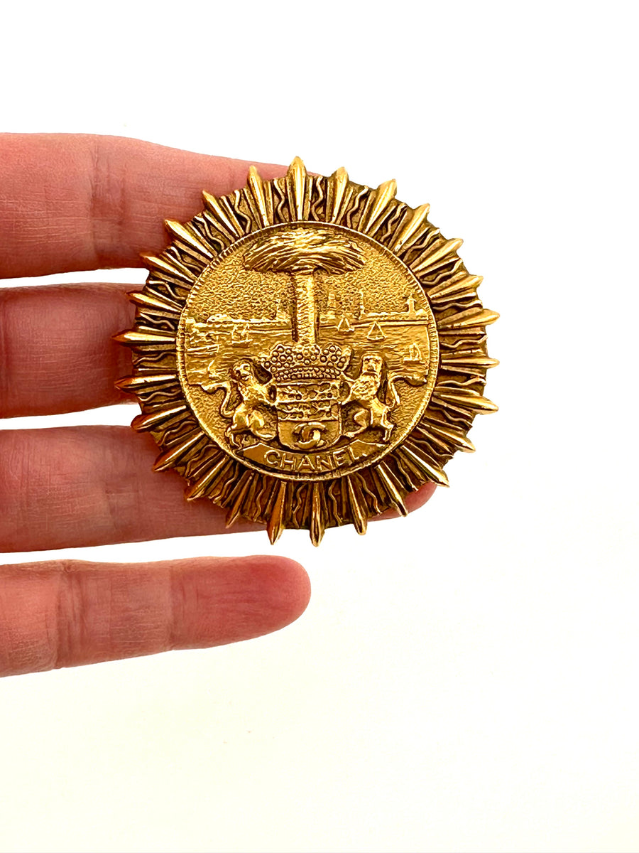 Vintage 1990s Chanel Double Lion Crest Brooch