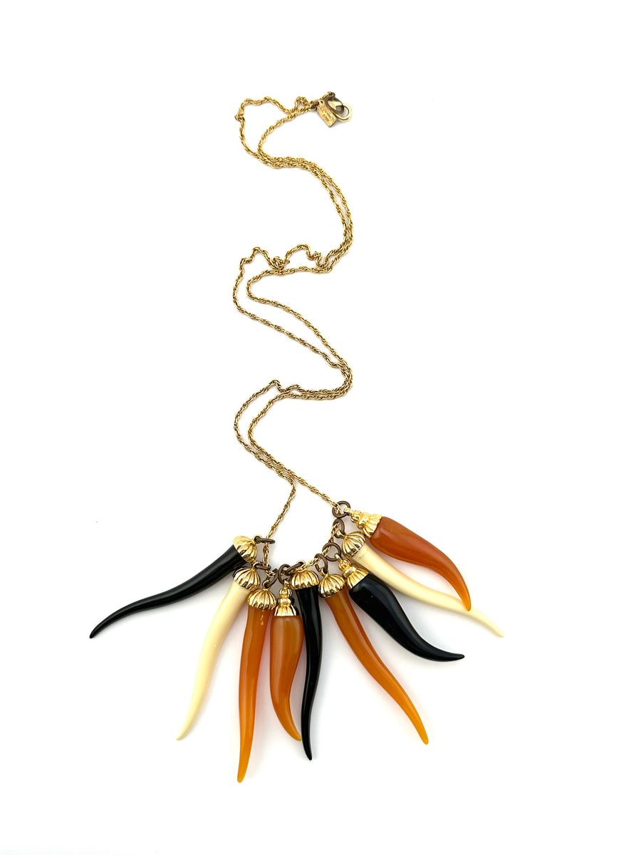 1970s Kenneth Jay Lane Horn Pendant Necklace