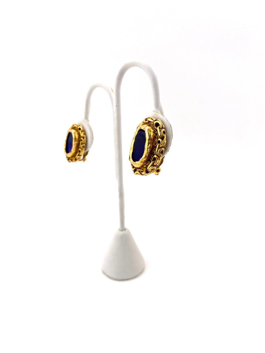 1970s Chanel Poured Blue Glass Earrings