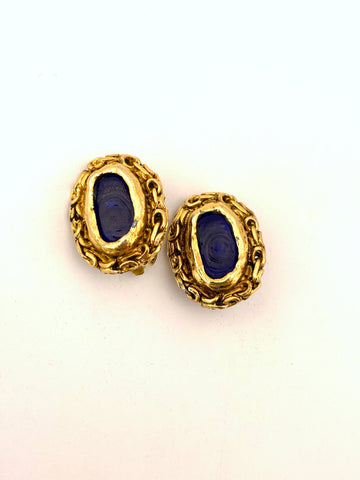 1970s Chanel Poured Blue Glass Earrings