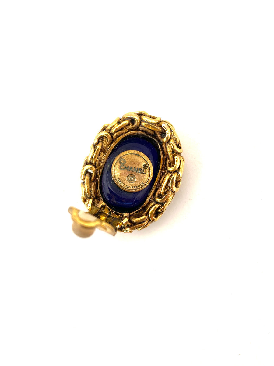 1970s Chanel Poured Blue Glass Earrings