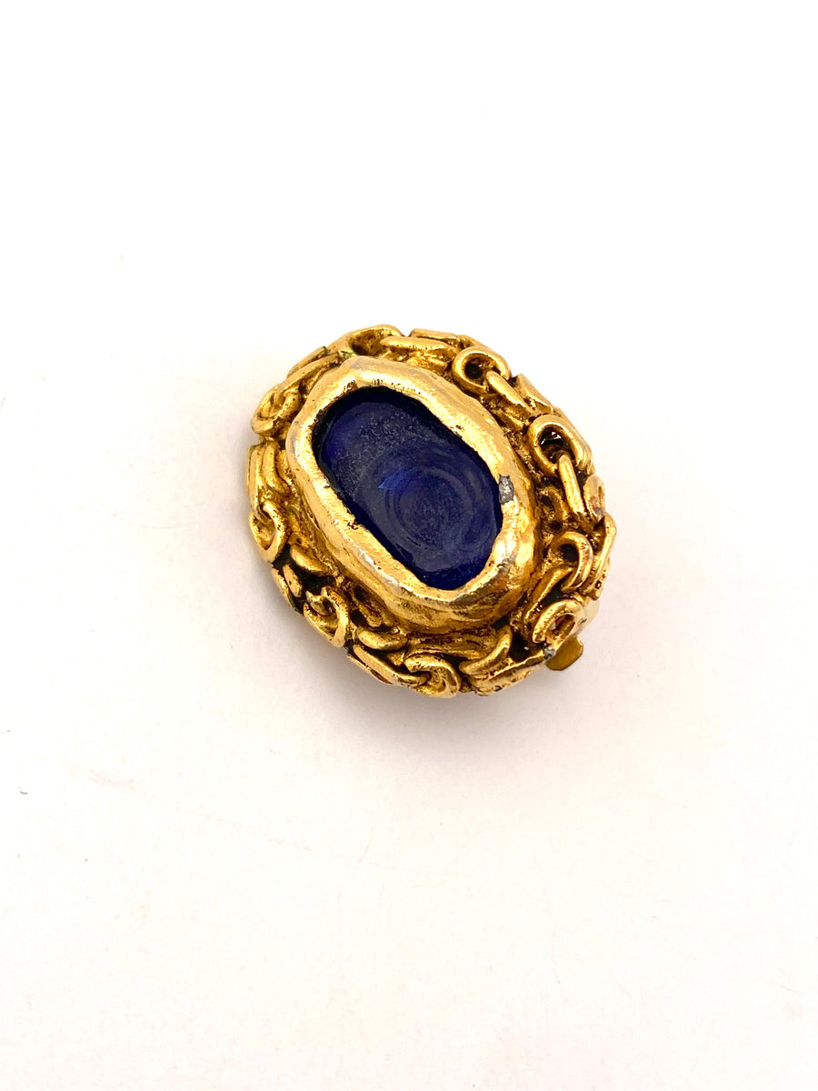 1970s Chanel Poured Blue Glass Earrings