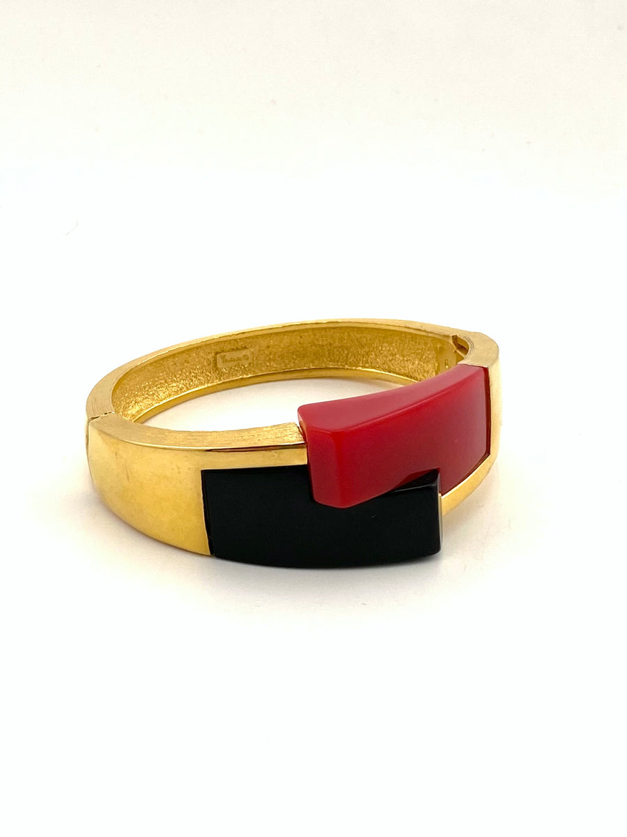1970s Modernist Red and Black Lucite  Bracelet