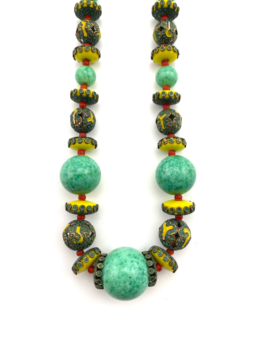 1920s Art Deco Peking Glass Beaded Necklace