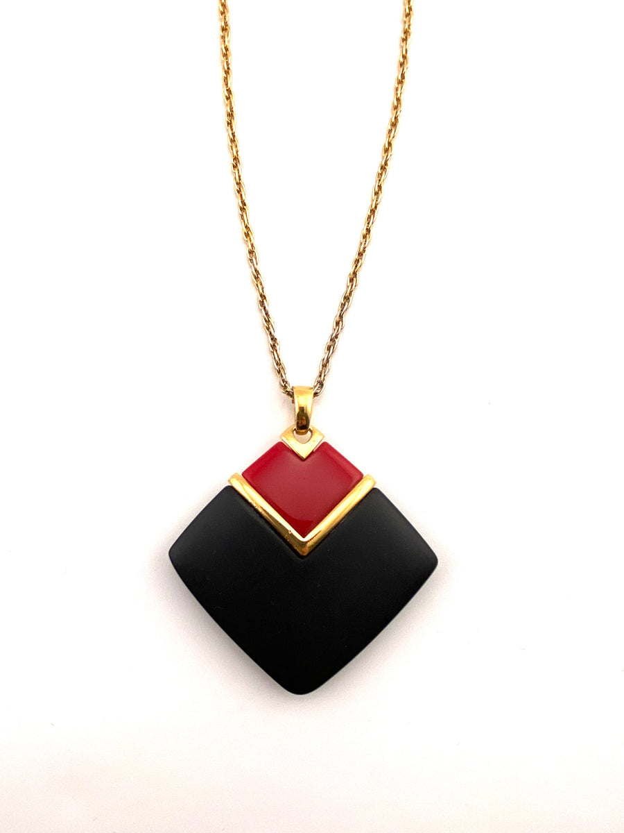 1960s Trifari Red and Black Modernist Pendant Necklace