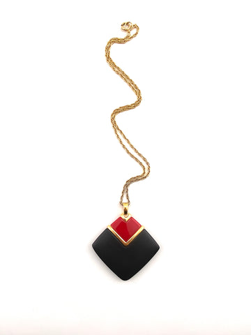 1960s Trifari Red and Black Modernist Pendant Necklace
