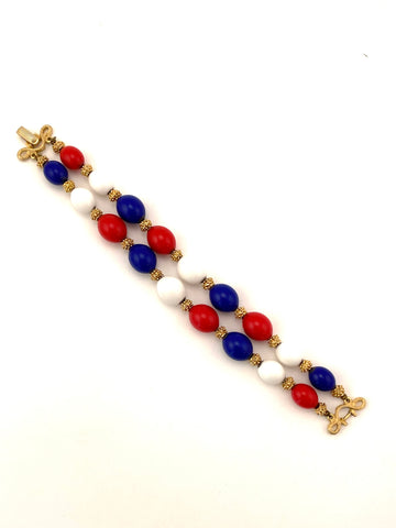 1970s Trifari Red White Blue Beaded Bracelet