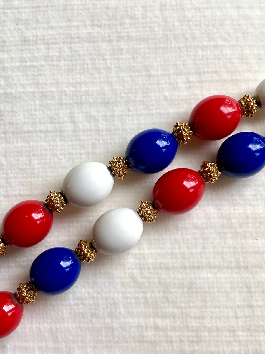 1970s Trifari Red White Blue Beaded Bracelet