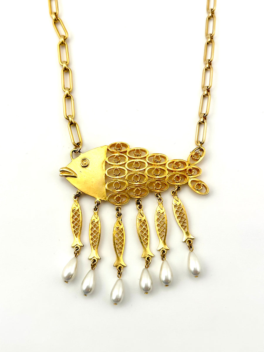 Vintage Goldtone Filigree Fish Pendant Necklace – Ladybug Vintage