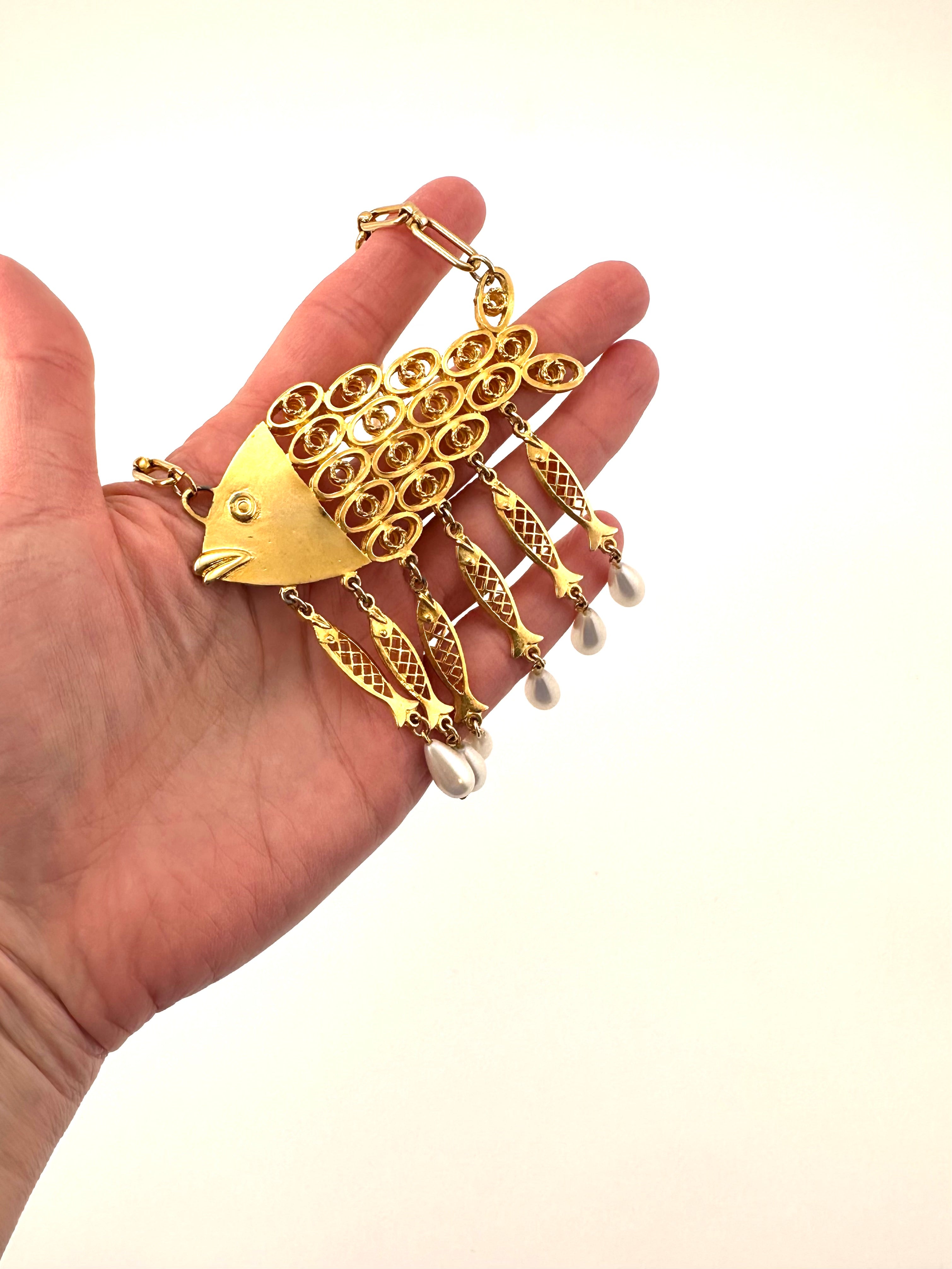 Vintage Goldtone Filigree Fish Pendant Necklace – Ladybug Vintage
