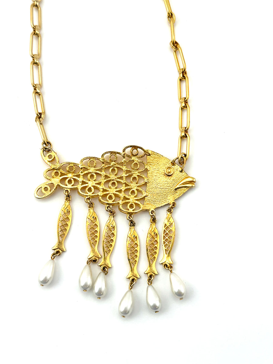 Vintage Goldtone Filigree Fish Pendant Necklace – Ladybug Vintage