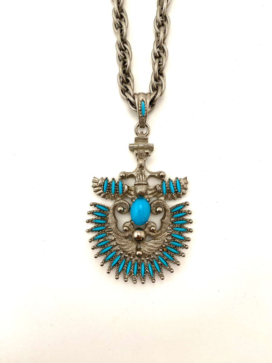 1970s Castlecliff Turquoise Pendant Necklace Larry VRBA