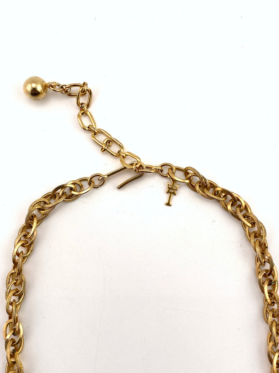 1960s White and Gold Trifari Tassel Pendant Choker Necklace