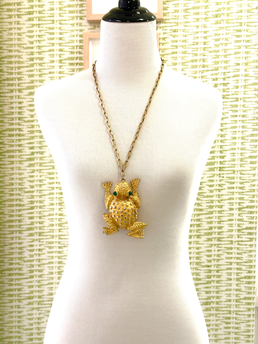Large 1970s Goldtone Frog Necklace
