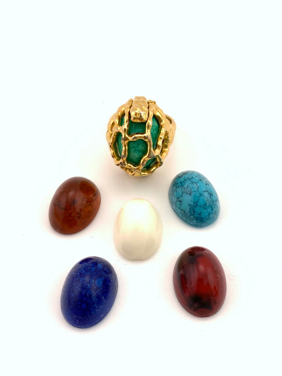 1960s Trifari Interchangeable Faux Stone Cocktail Ring Set Original box