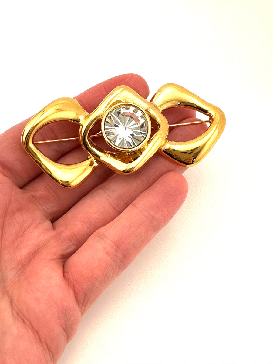 1980s Yves Saint Laurent Gold and Crystal Brooch