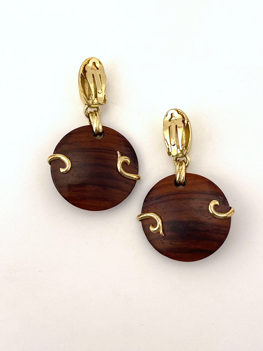 Vintage Dominique Aurientis Wooden Dangle Earrings