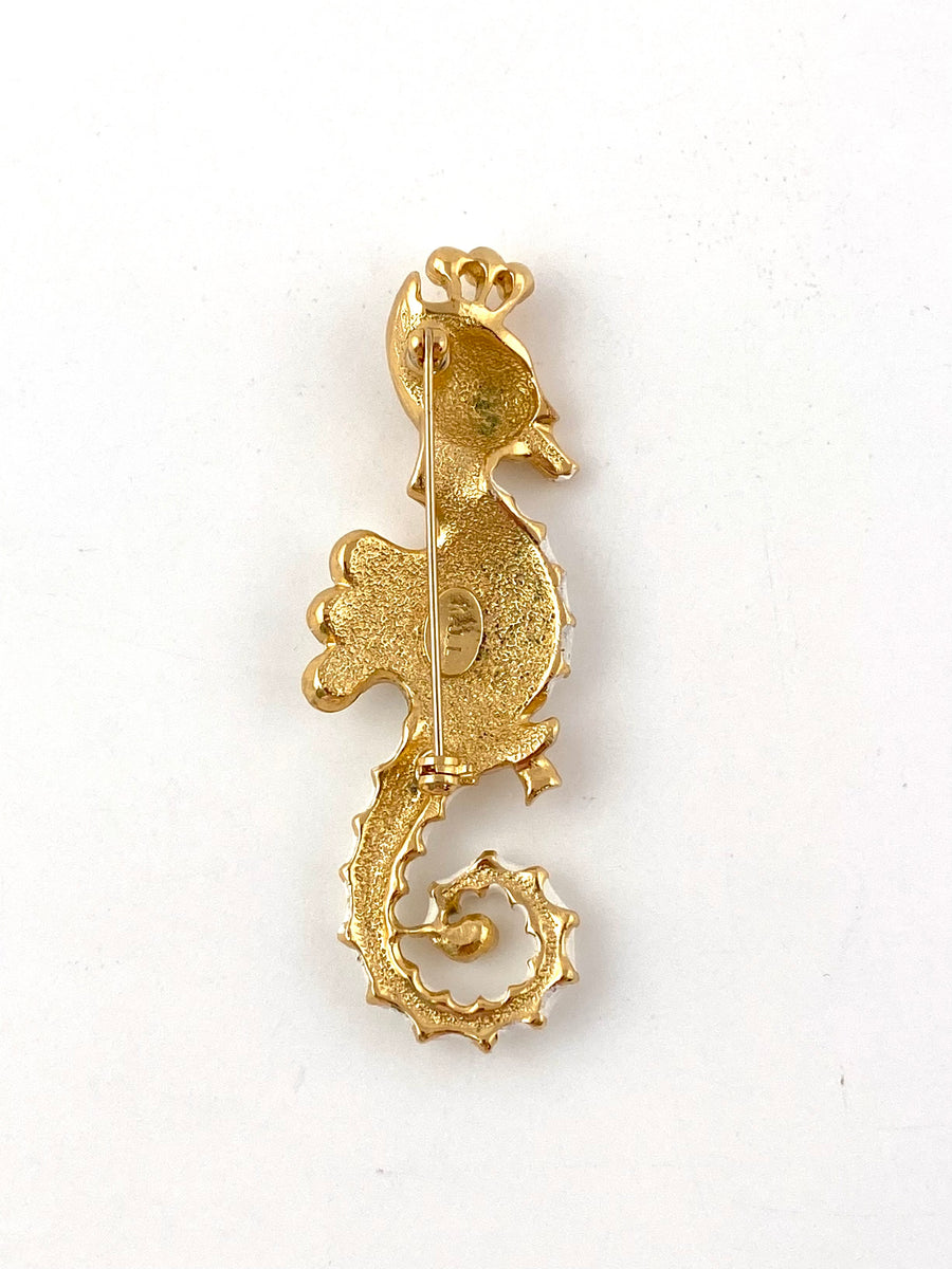 1960s White Kenneth Jay Lane Seahorse Brooch