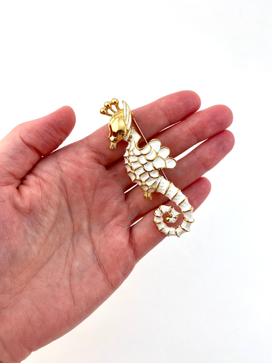 1960s White Kenneth Jay Lane Seahorse Brooch