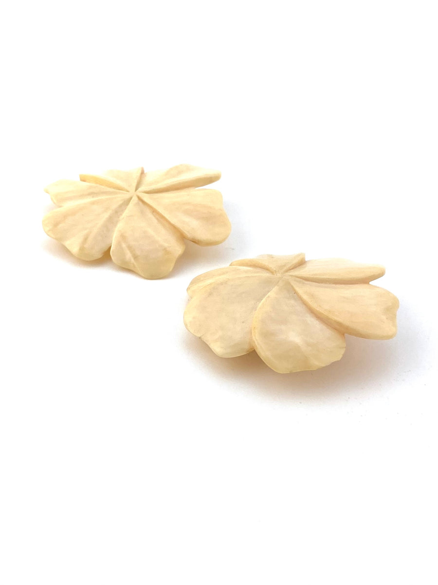 Vintage Carved Bone Flower Earrings