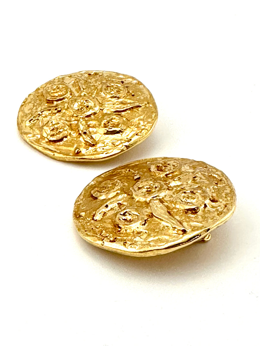 Vintage 1980s Yves Saint Laurent Large Goldtone Earrings