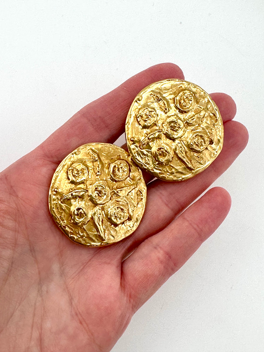 Vintage 1980s Yves Saint Laurent Large Goldtone Earrings