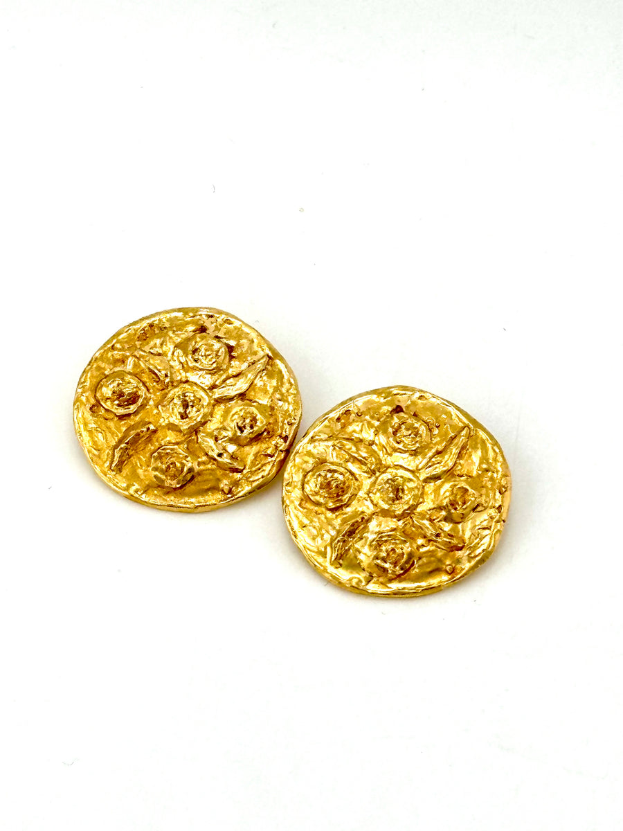 Vintage 1980s Yves Saint Laurent Large Goldtone Earrings