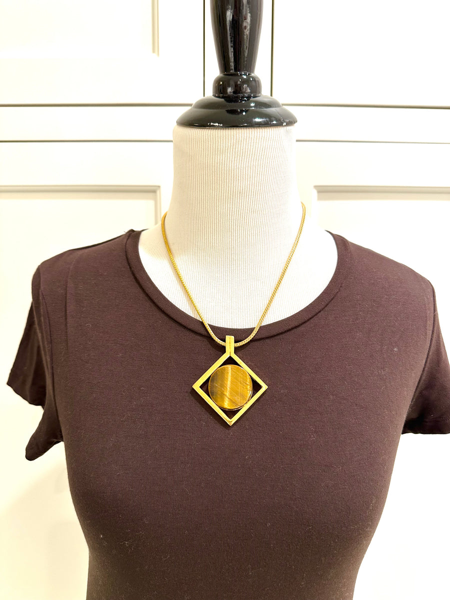 1970s Jomaz Tiger's Eye Pendant Necklace