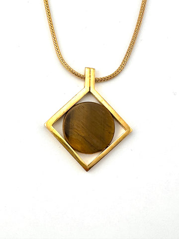 1970s Jomaz Tiger's Eye Pendant Necklace