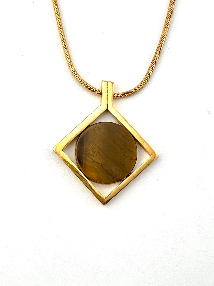 1970s Jomaz Tiger's Eye Pendant Necklace