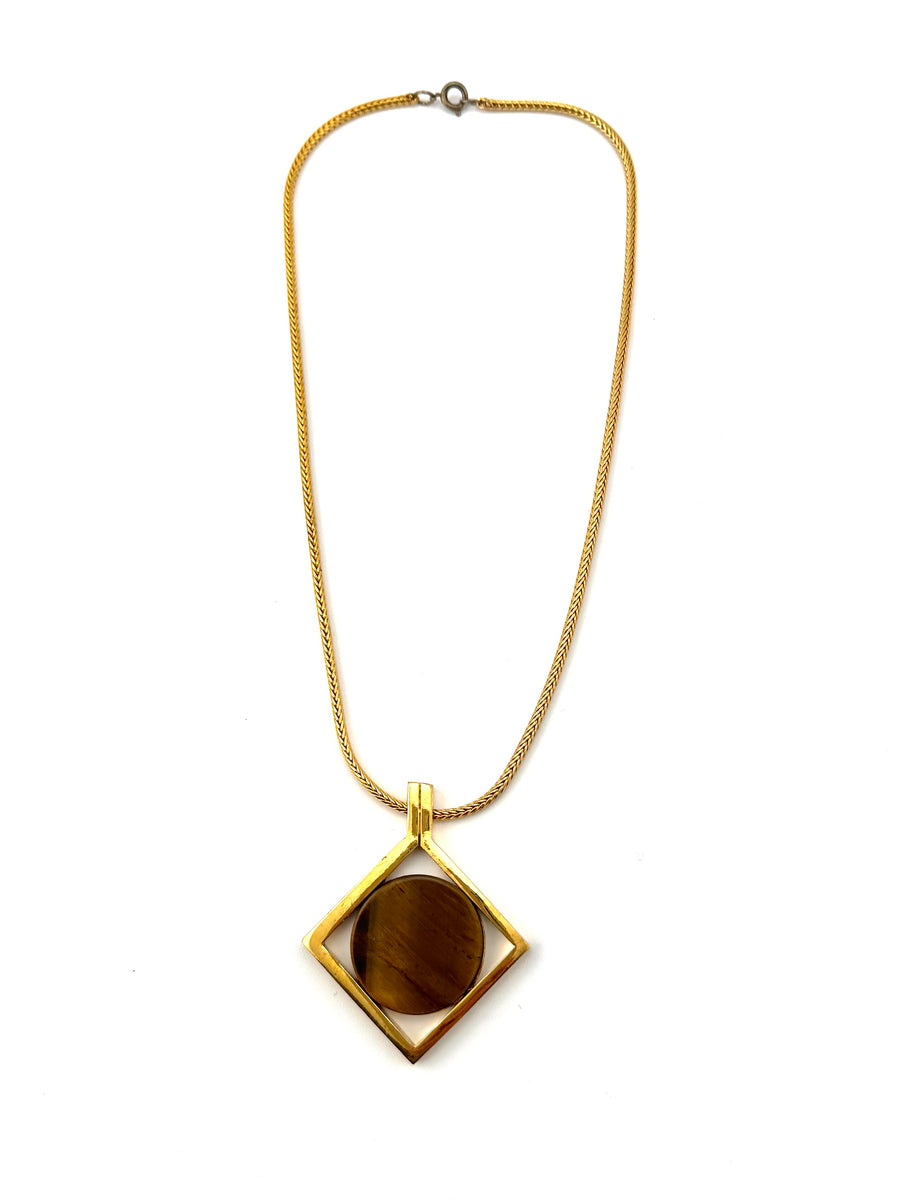 1970s Jomaz Tiger's Eye Pendant Necklace