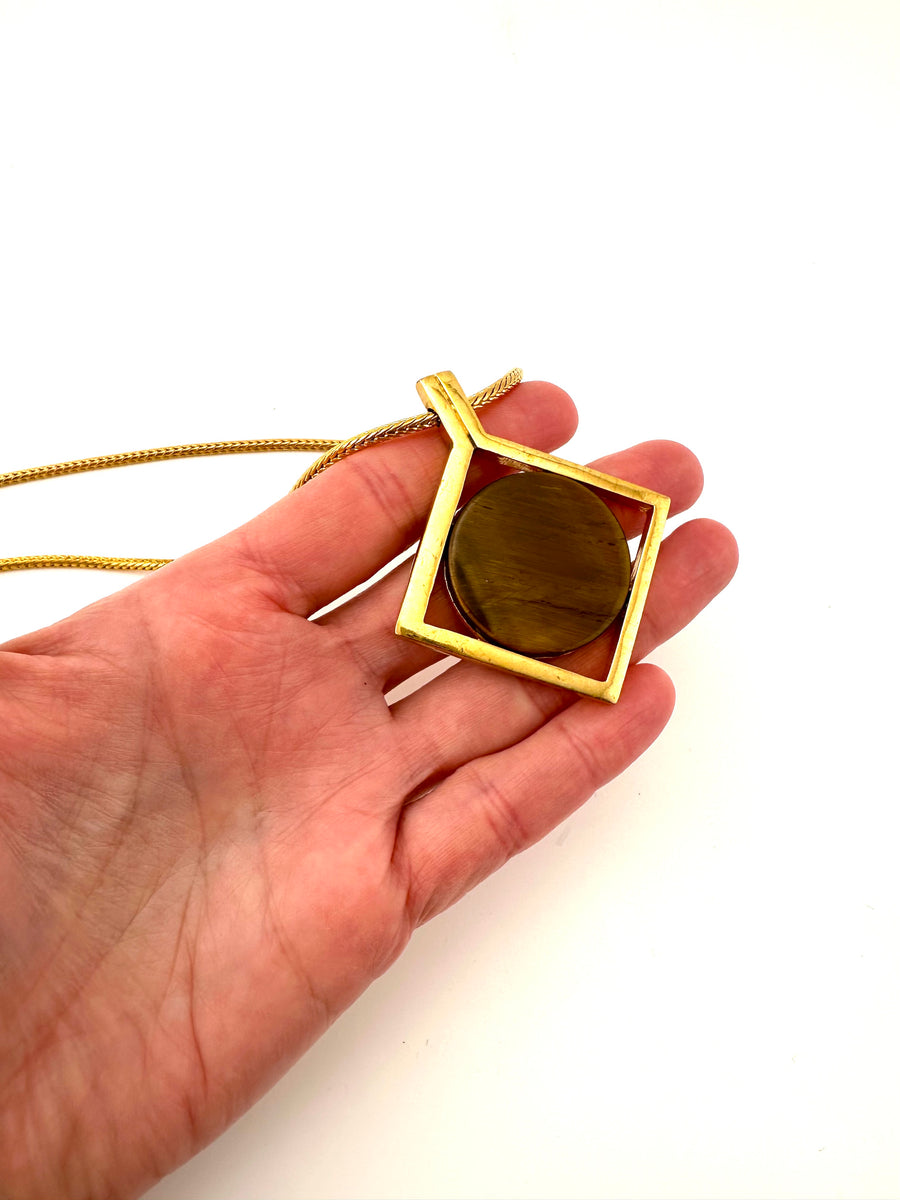 1970s Jomaz Tiger's Eye Pendant Necklace