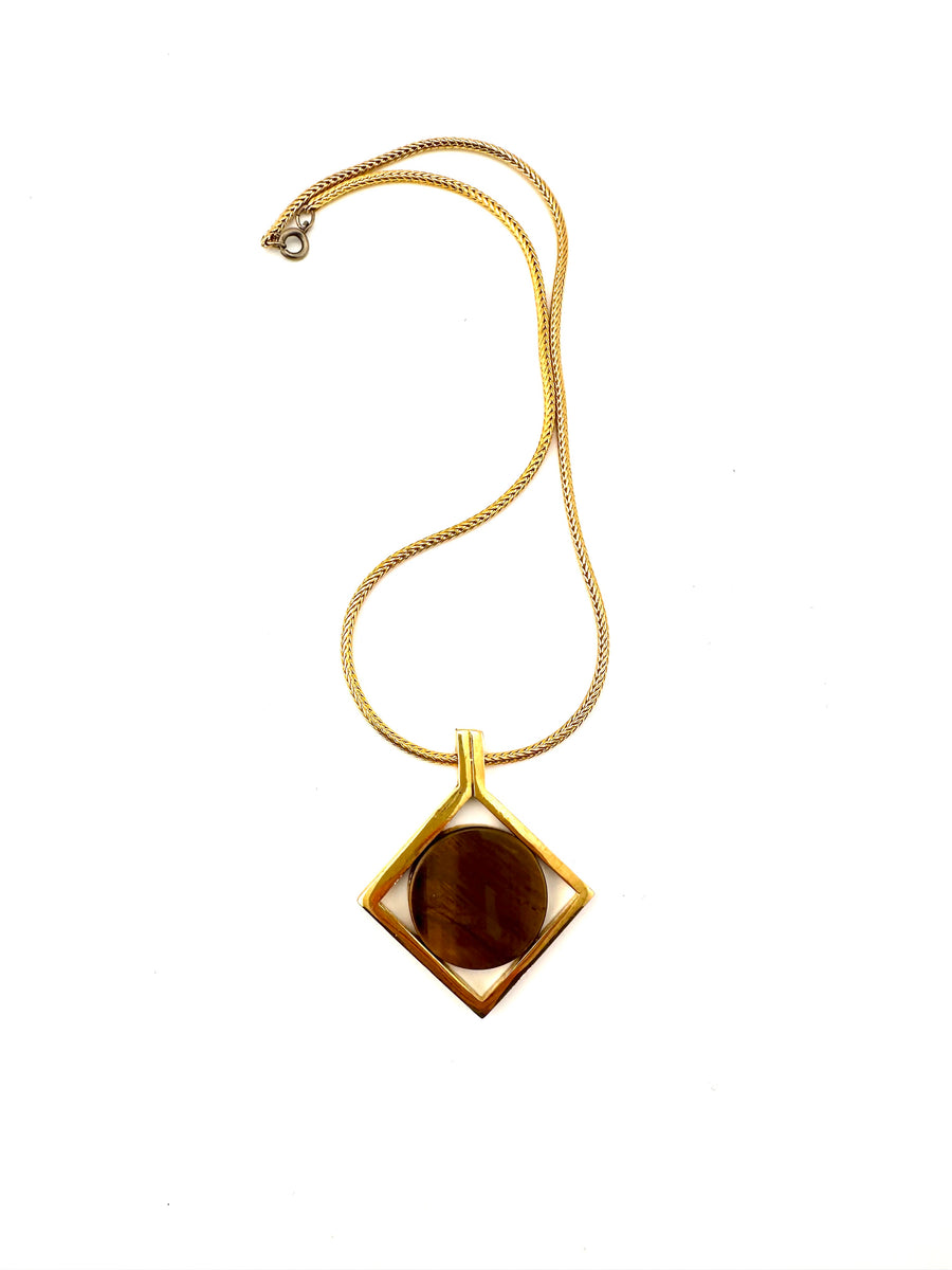 1970s Jomaz Tiger's Eye Pendant Necklace