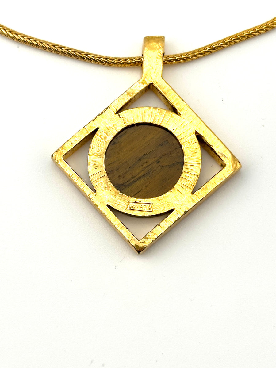 1970s Jomaz Tiger's Eye Pendant Necklace