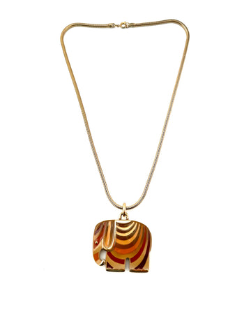 1970s Eisenberg Brown Enamel Striped Elephant Necklace