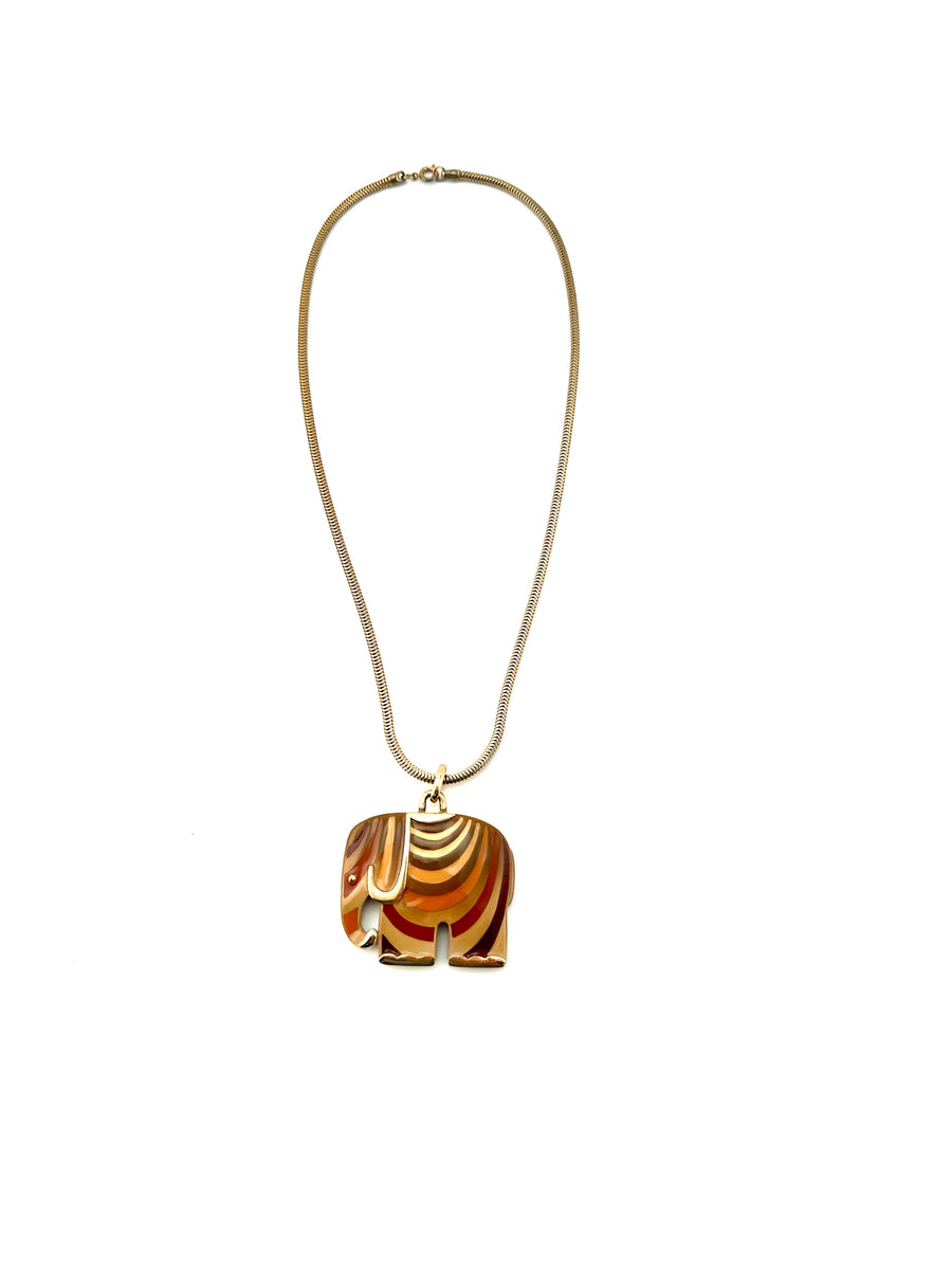 1970s Eisenberg Brown Enamel Striped Elephant Necklace