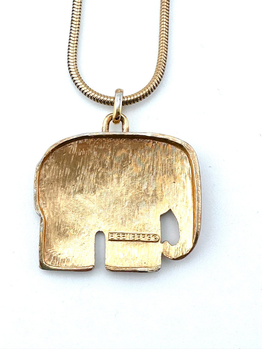 1970s Eisenberg Brown Enamel Striped Elephant Necklace