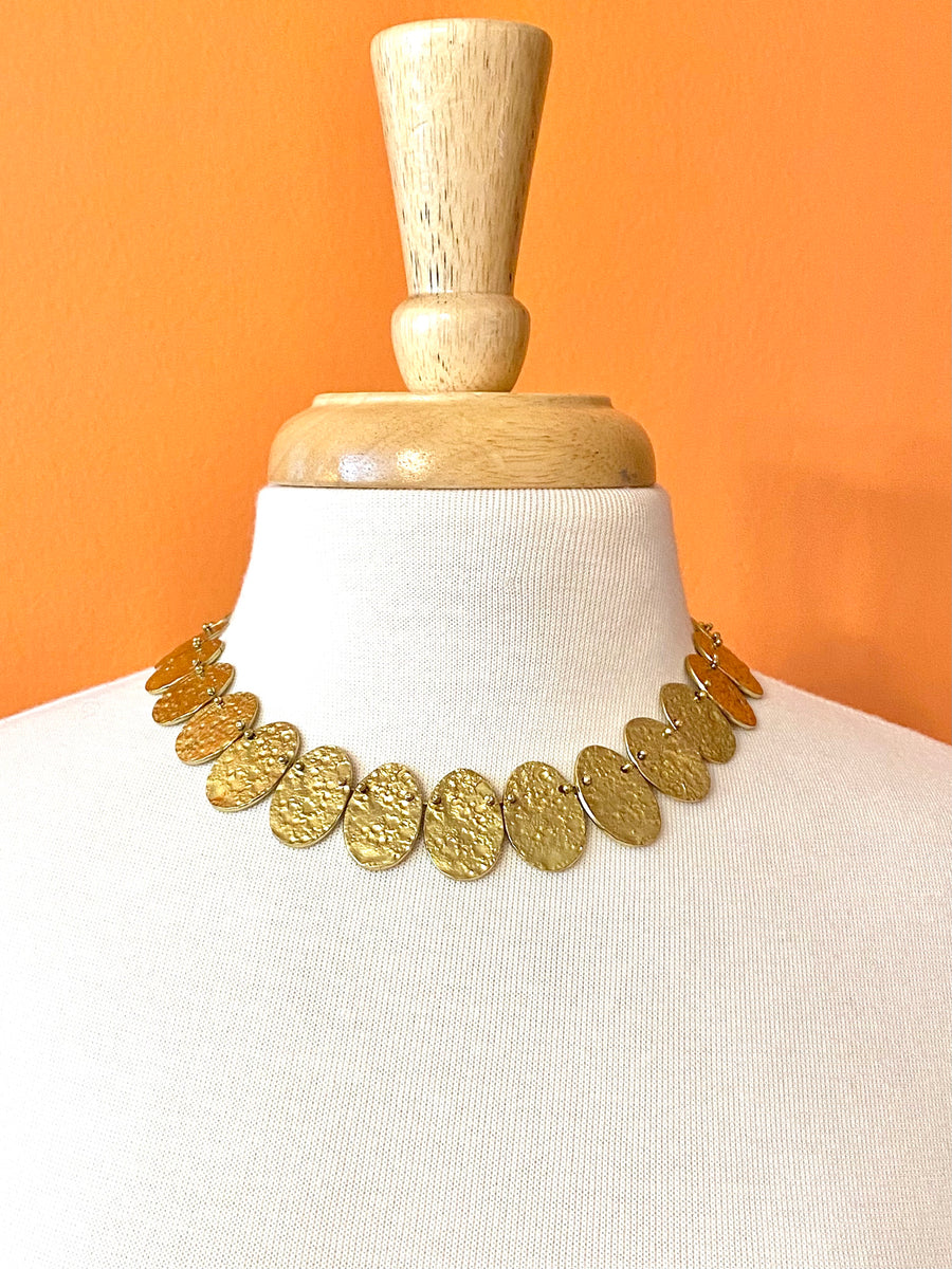 Vintage Brutalist Textured Goldtone Necklace