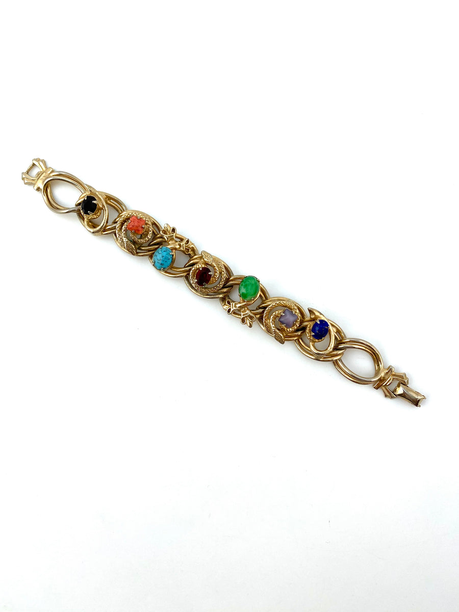 1950s Victorian Style Snake and Key Motif Bracelet with Colorful Stones