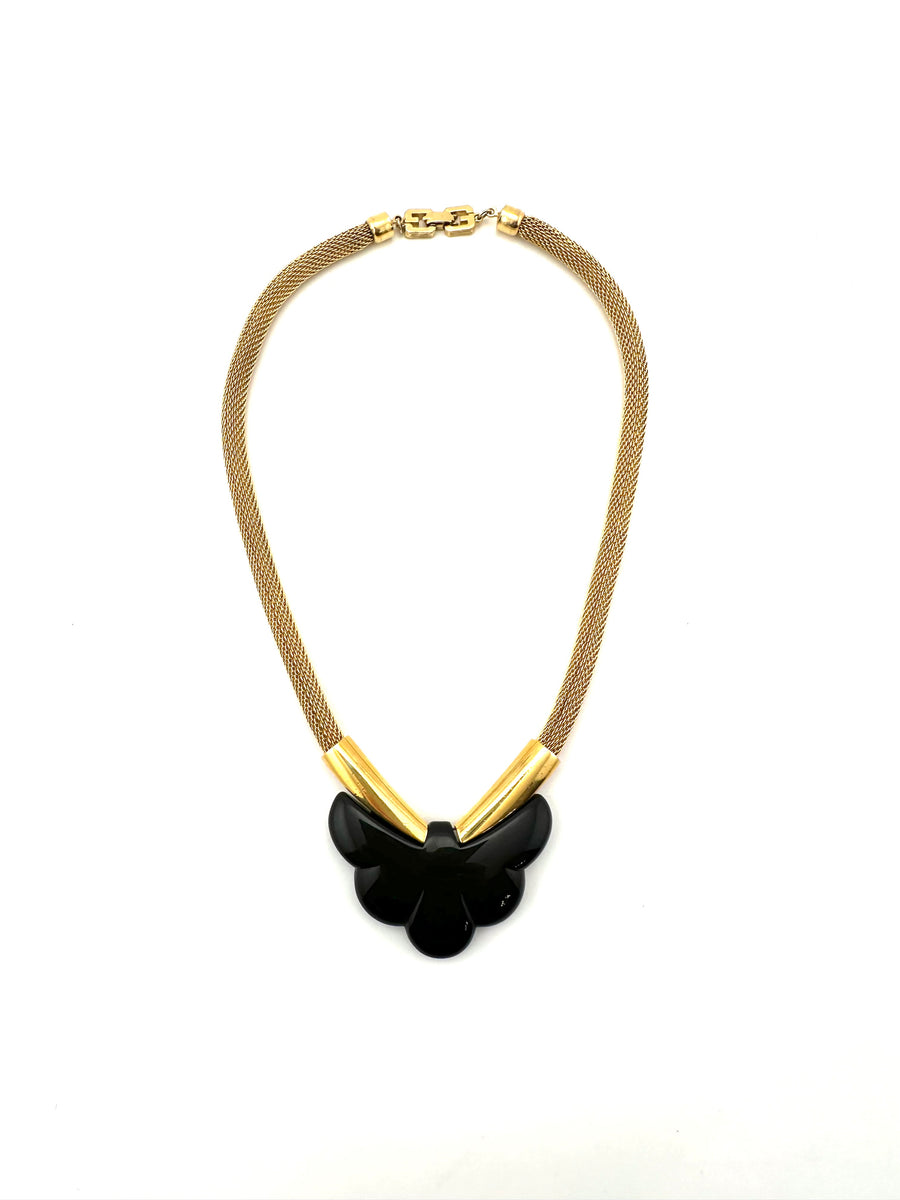 1970s Givenchy Black Abstract Butterfly Necklace