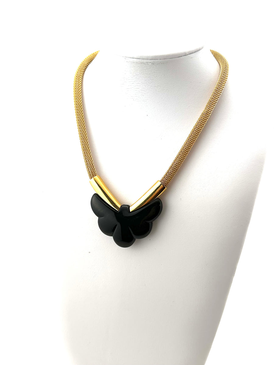 1970s Givenchy Black Abstract Butterfly Necklace