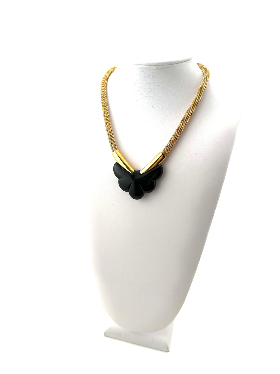 1970s Givenchy Black Abstract Butterfly Necklace