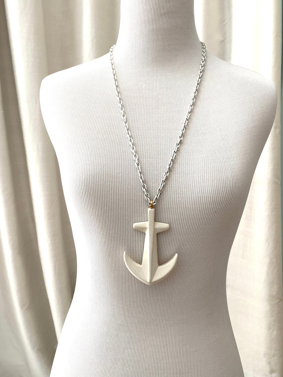 Large 1970s Trifari White Resin Anchor Necklace