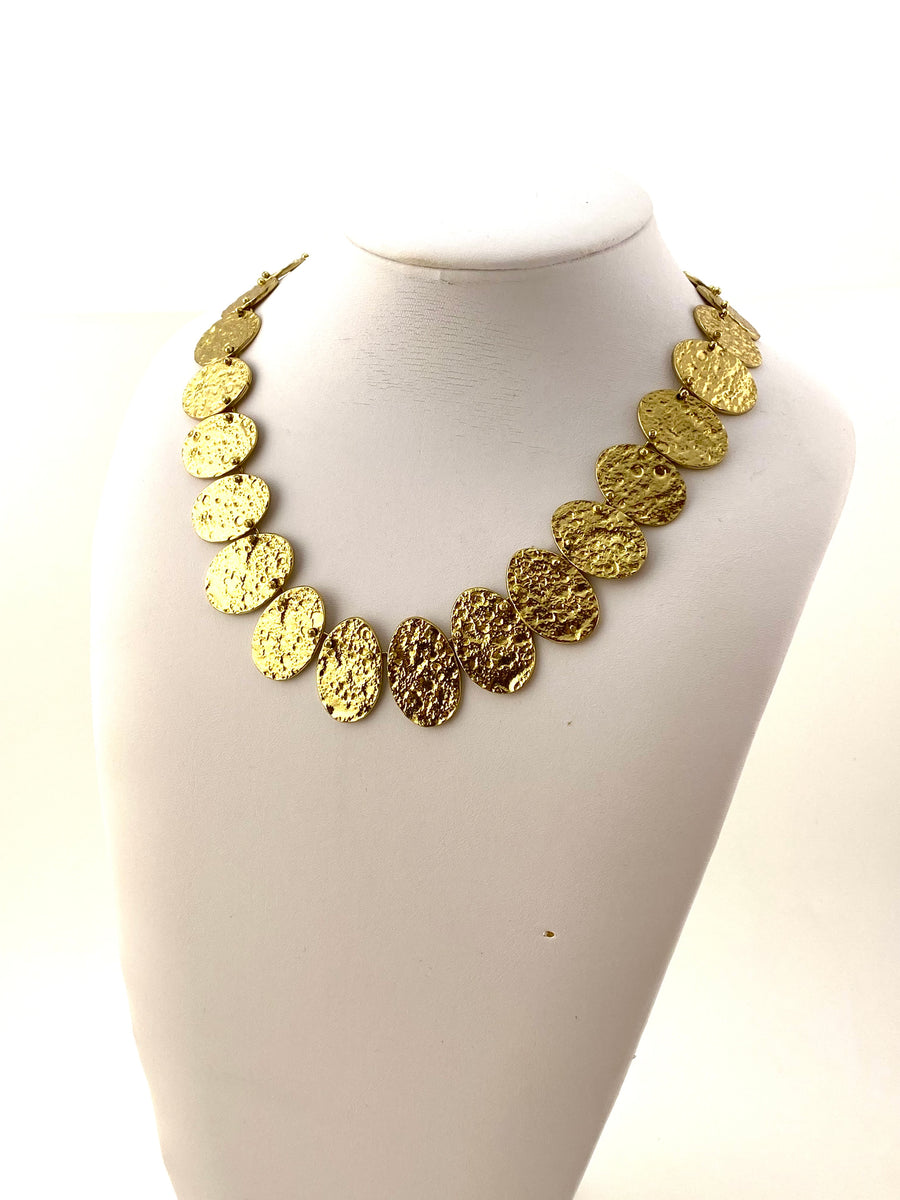 Vintage Brutalist Textured Goldtone Necklace