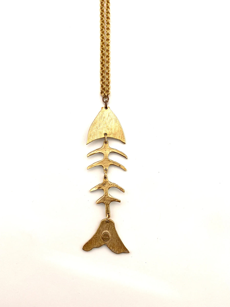1970s Large Fish Bone Pendant Necklace