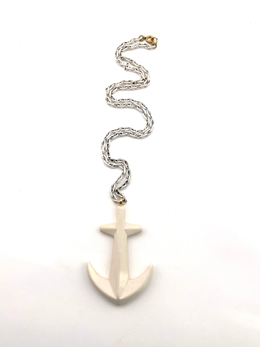 Large 1970s Trifari White Resin Anchor Necklace
