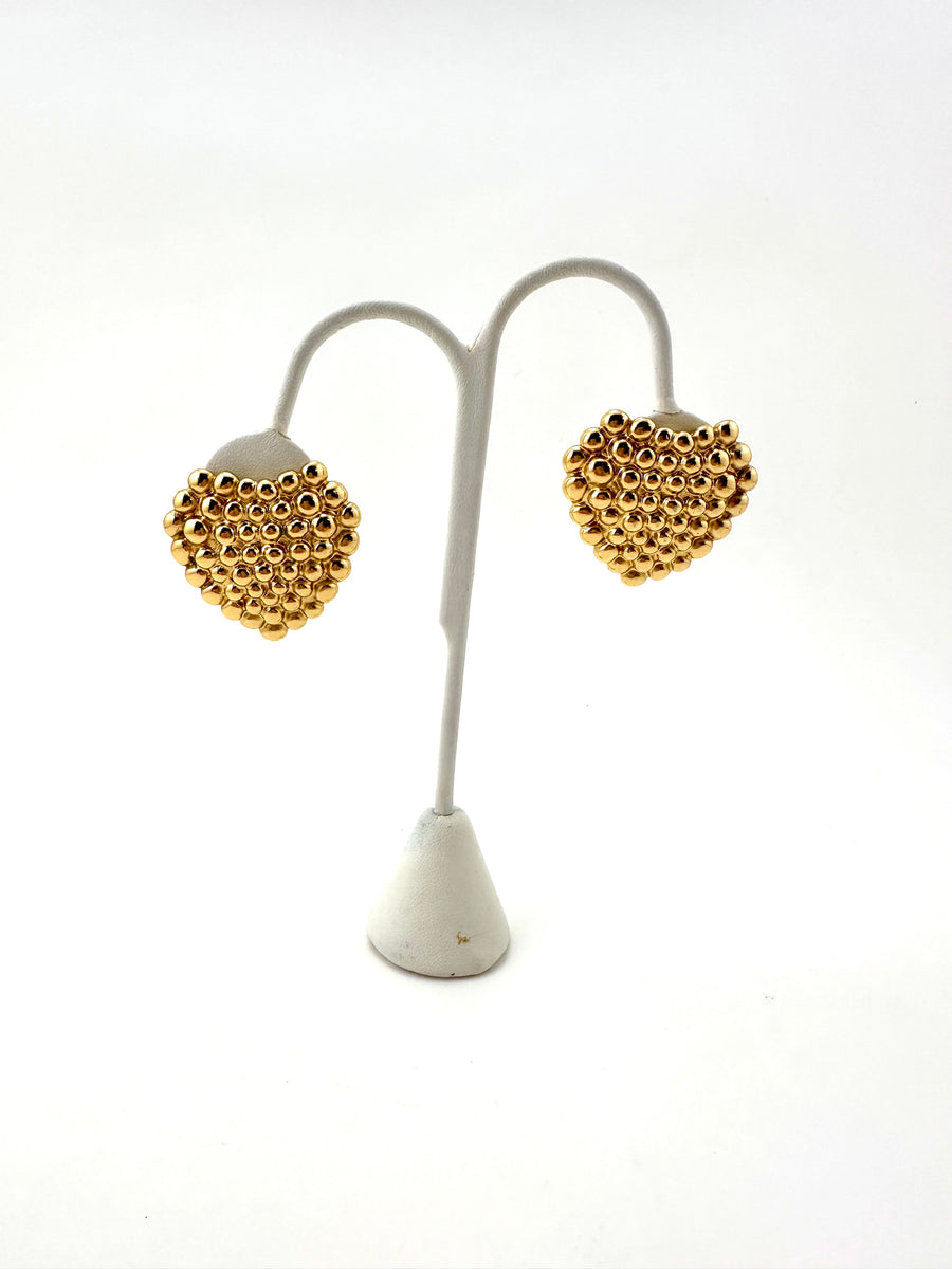 1980s Yves Saint Laurent Gold Textured Heart Earrings