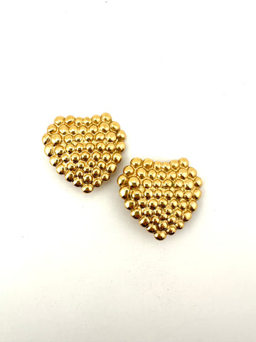 1980s Yves Saint Laurent Gold Textured Heart Earrings