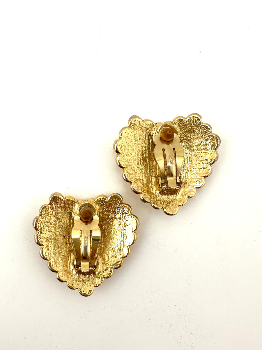 1980s Yves Saint Laurent Gold Textured Heart Earrings